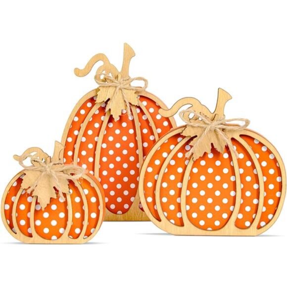 Fall Pumpkin Decor, Thanksgiving Fall Decorations for Home, Wooden Pumpkin - Picture 1 of 8